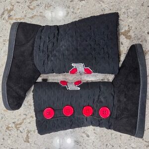 Women's Black Winter Boots with Red Accents